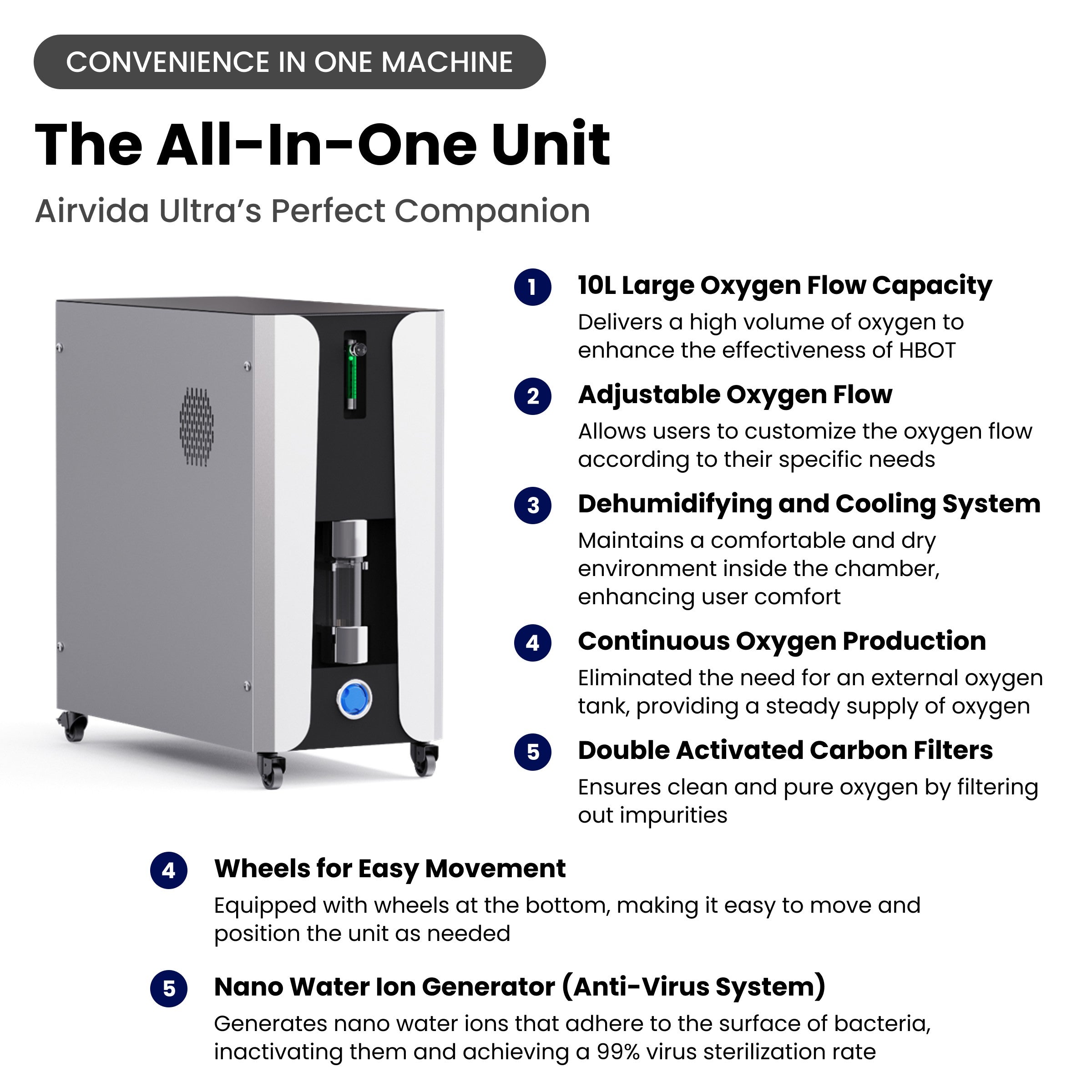 Airvida Ultra 36 2.0 ATA (89" x 36") Hard Shell Lying Hyperbaric Chamber