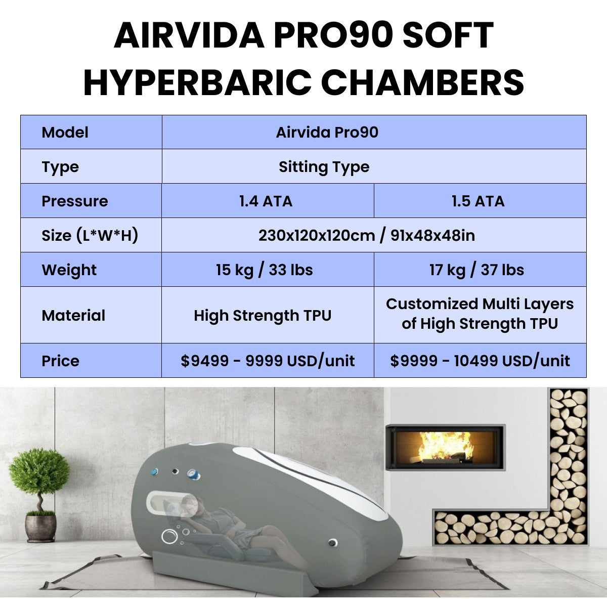 Airvida Pro90 1.5 ATA Portable Sitting Hyperbaric Chamber