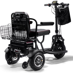 MotoTec Folding Mobility Electric Trike 48v 1000w Dual Motor Lithium Black - MT-FOLD-TRK-1000