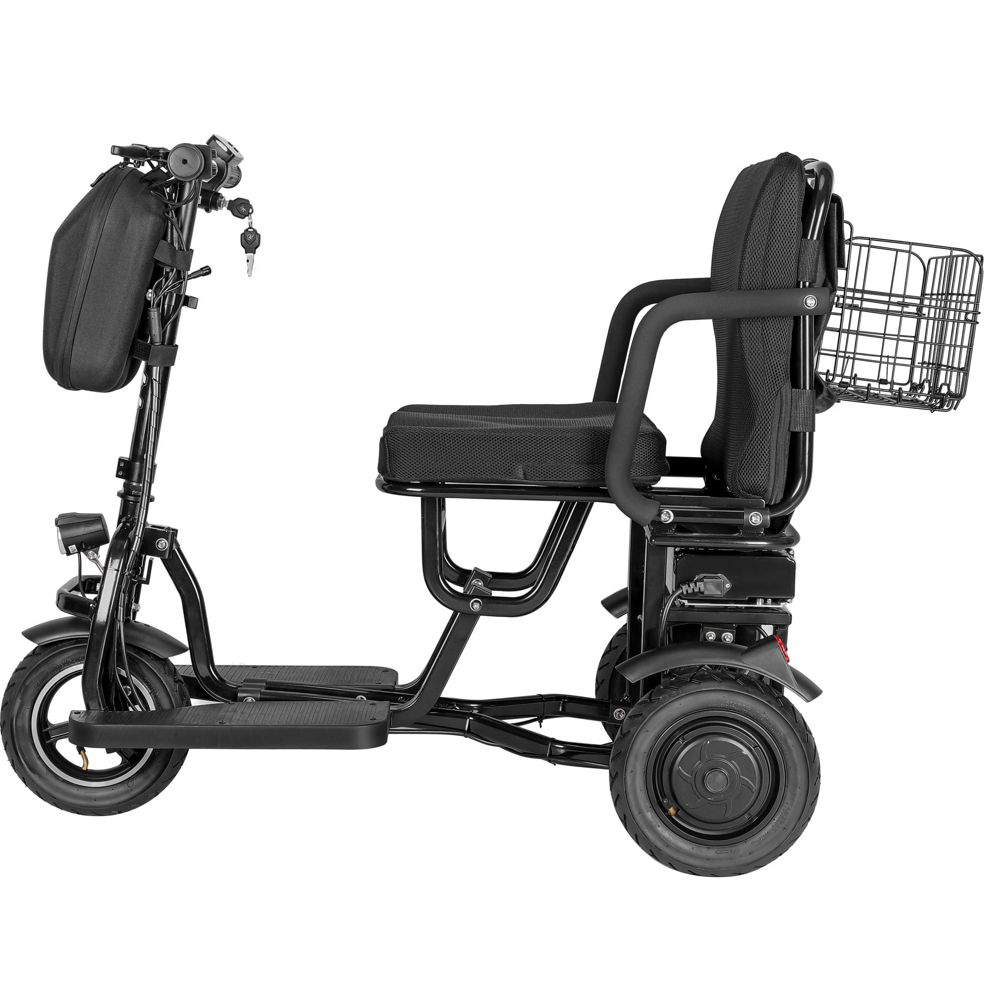 MotoTec Folding Mobility Electric Trike 48v 700w Dual Motor Lithium Black- MT-FOLD-TRK-700