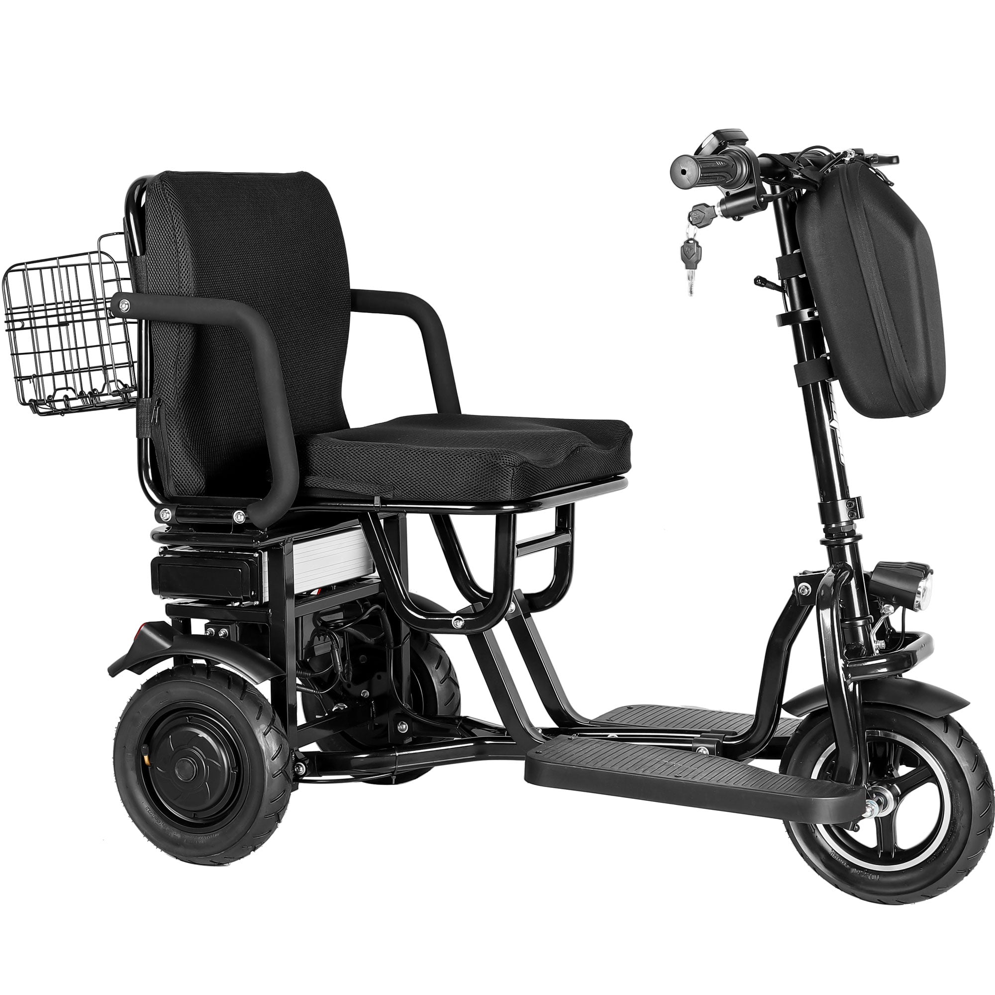 MotoTec Folding Mobility Electric Trike 48v 700w Dual Motor Lithium Black- MT-FOLD-TRK-700