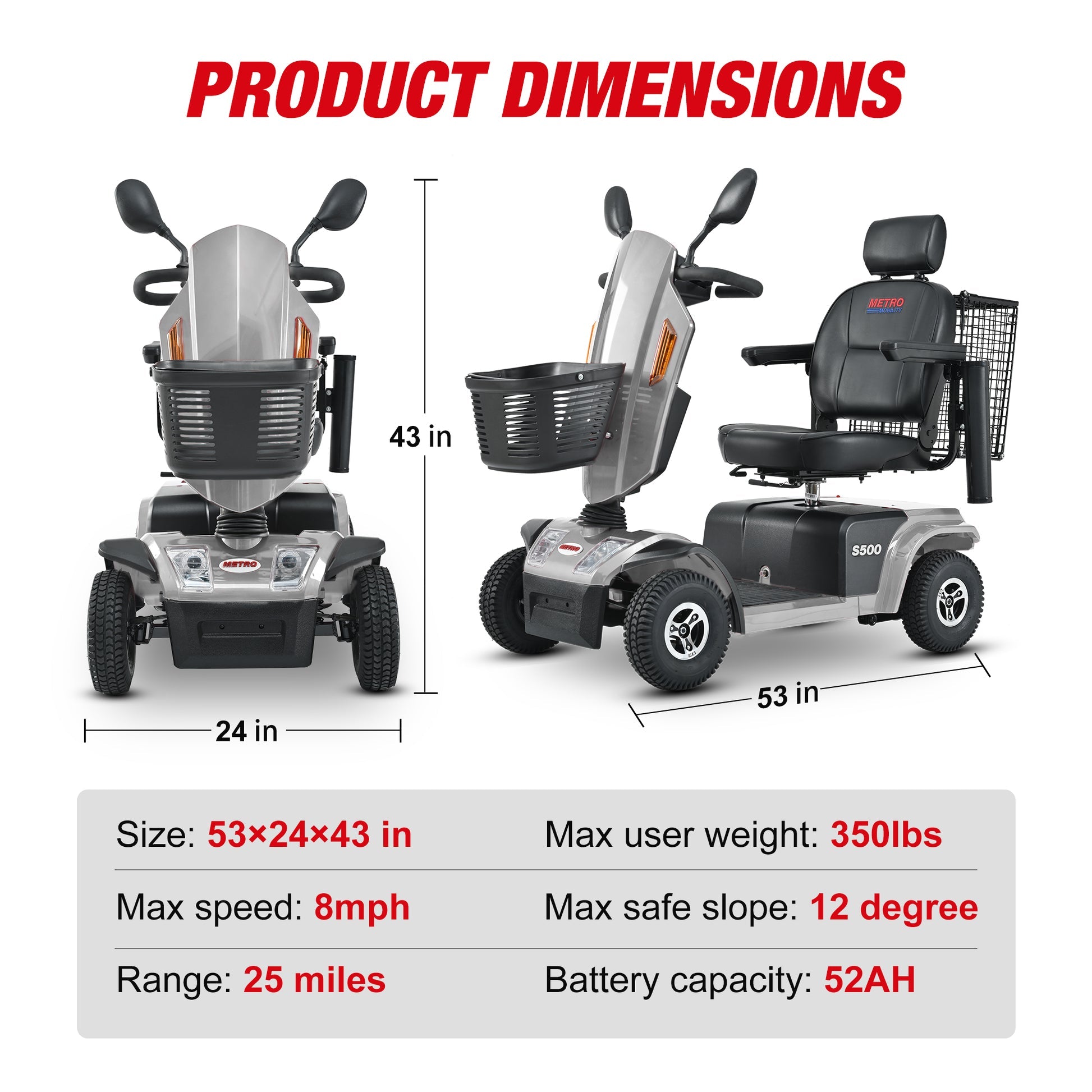 Metro Mobility S500 4-Wheel Heavy-Duty Scooter - W429P151XX