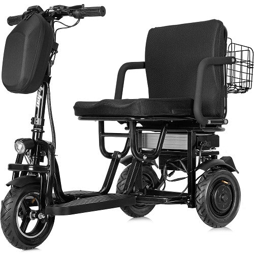 MotoTec Folding Mobility Electric Trike 48v 700w Dual Motor Lithium Black- MT-FOLD-TRK-700