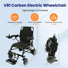 Vocic Foldable Carbon Power Wheelchair with 12AH Battery - V81-12AH-A