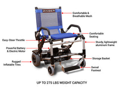 Journey Zinger Lightweight Folding Power Chair with Zero-Turn Dual-Lever Steering - 8300*