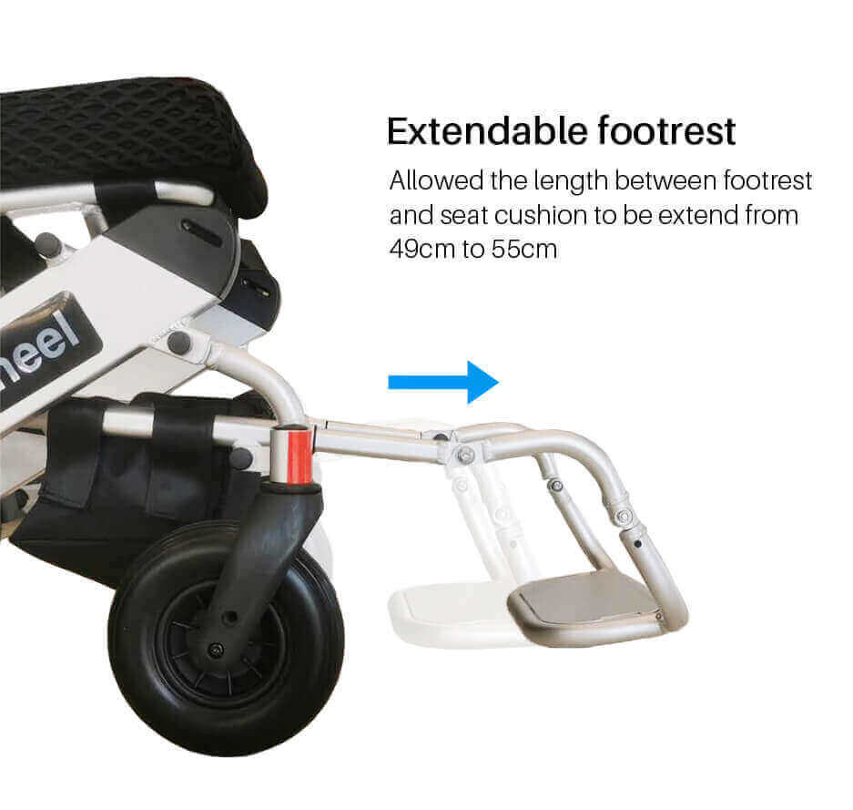 Wheelchair with extendable footrest feature on a white background