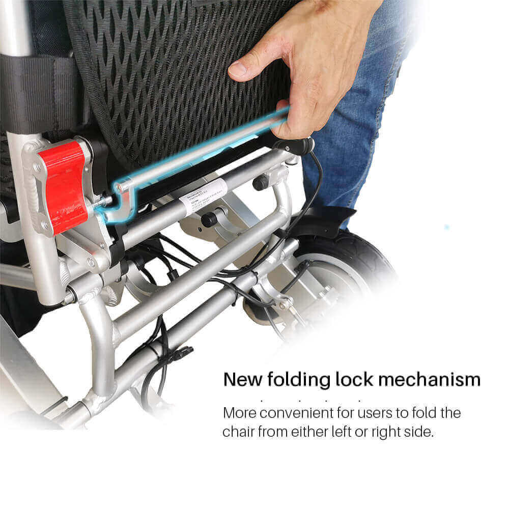 Wheelchair with new folding lock mechanism being demonstrated