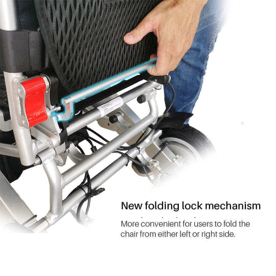 Wheelchair with new folding lock mechanism being demonstrated