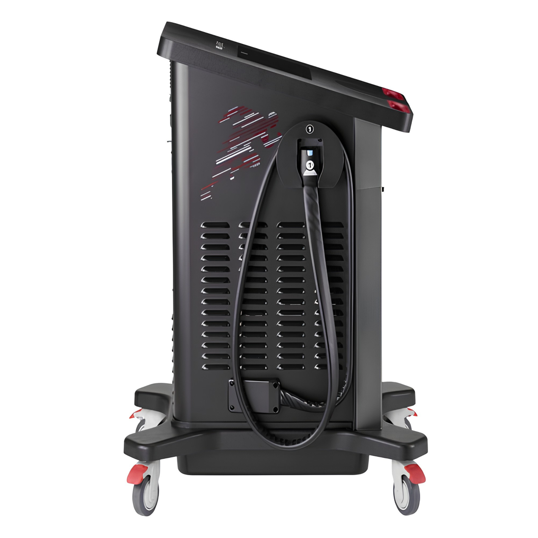Game Ready Med4 Elite control unit, side view with connector hose stored