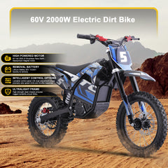 MotoTec 60v Pro Electric Dirt Bike 2000w Lithium, Blue - MT-Dirt-Pro-2000_Blue