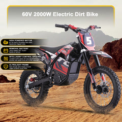 MotoTec 60v Pro Electric Dirt Bike 2000w Lithium, Red - MT-Dirt-Pro-2000_Red