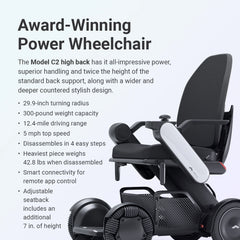 Whill Model C2 High Back Portable Electric Wheelchair - C2 High Back