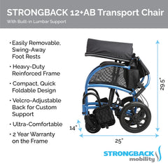 STRONGBACK Excursion : 12+AB Transport Wheelchair - 1016+AB