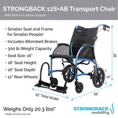 STRONGBACK Excursion: 12S+AB Transport Chair