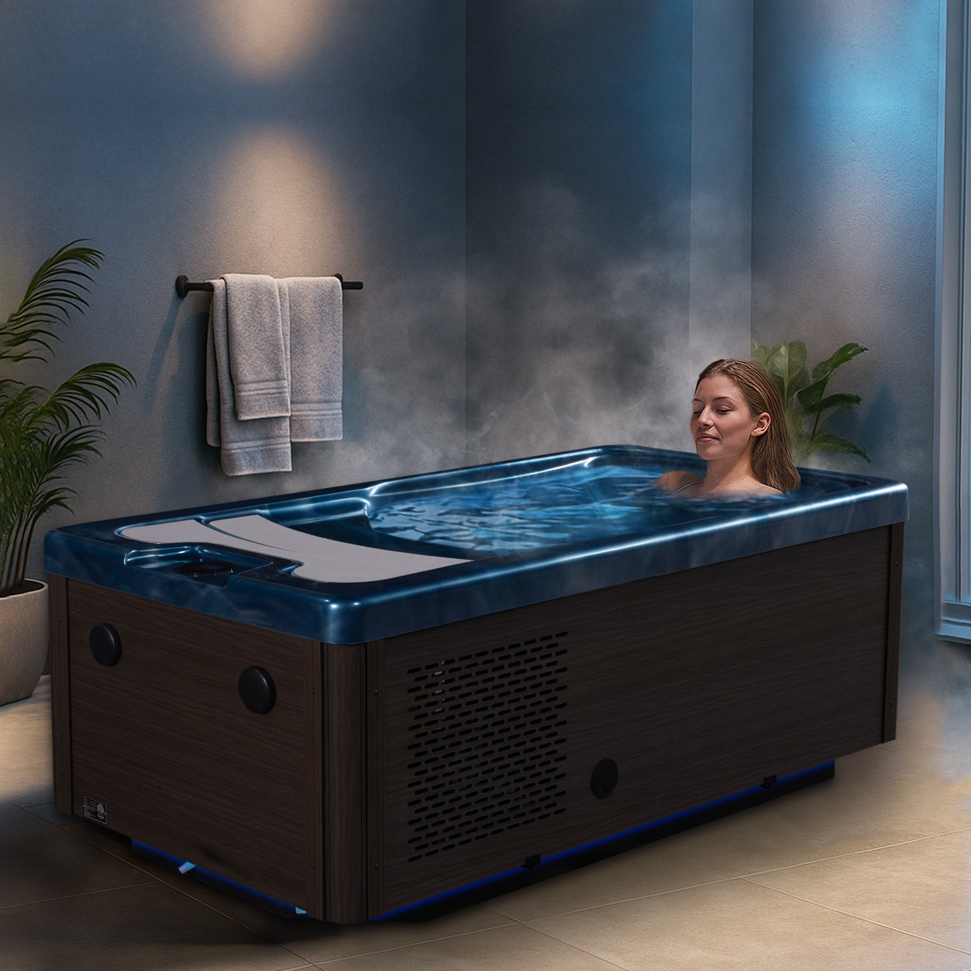 ANZZI 69 in. 1-Person 2-Jets All-in-One Cold Plunge and Hot Tub with Built-in Chiller, Lights, and WiFi in Blue - CP-CH7939BL