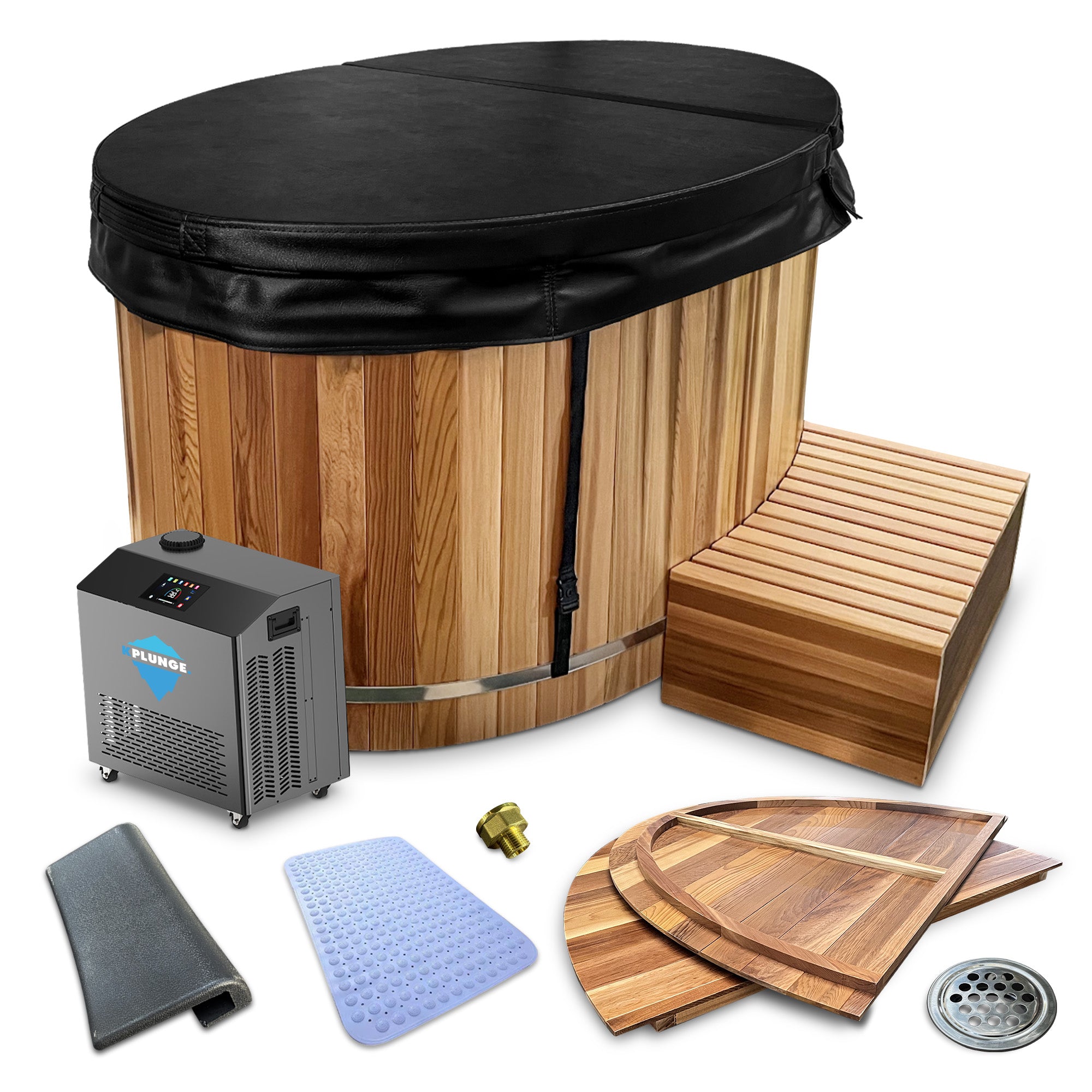 ANZZI 62 in. 2-Person Cedar Cold Plunge  Ice Bath Tub/Hot Tub with 1 HP Powerful Chiller and Heater in Natural Finish - CP-C6242CDR1HP