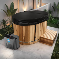 ANZZI 62 in. 2-Person Cold Plunge  Ice Bath Tub/Hot Tub with 3/4 HP Powerful Chiller and Heater in Natural Finish