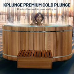 ANZZI 62 in. 2-Person Cold Plunge  Ice Bath Tub/Hot Tub with 3/4 HP Powerful Chiller and Heater in Natural Finish