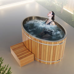 ANZZI 62 in. 2-Person Cedar Cold Plunge Ice Bath/Hot Tub with 24 in. Depth and 169 Gal. Capacity in Natural Finish