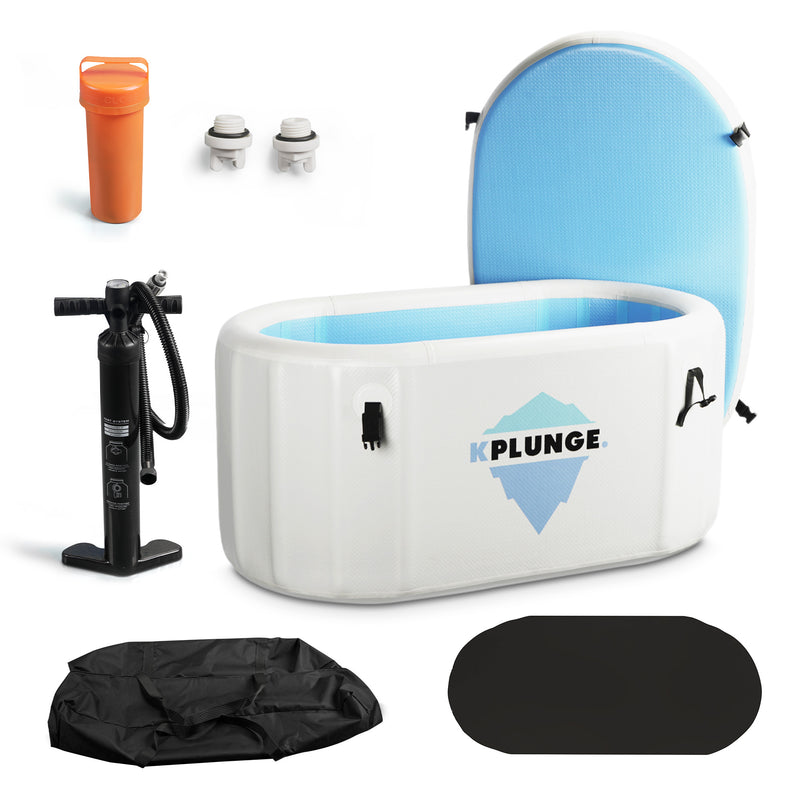 ANZZI Kodiak 1-Person Inflatable Cold Plunge Ice Bath Tub/Hot Tub with PVC Insulated Lid, Hand Pump, and Repair Kit in Gray - CP-IFTUB