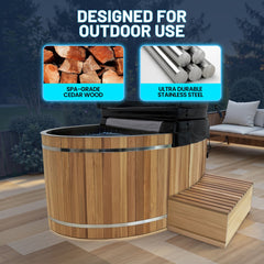 ANZZI 62 in. 2-Person Cold Plunge  Ice Bath Tub/Hot Tub with 3/4 HP Powerful Chiller and Heater in Natural Finish