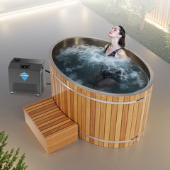 ANZZI 62 in. 2-Person Cedar Cold Plunge  Ice Bath Tub/Hot Tub with 1 HP Powerful Chiller and Heater in Natural Finish - CP-C6242CDR1HP