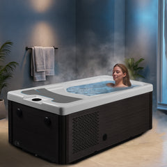 ANZZI 69 in. 1-Person 2-Jets All-in-One Cold Plunge and Hot Tub with Built-in Chiller, Lights, and WiFi in White - CP-CH7939WH