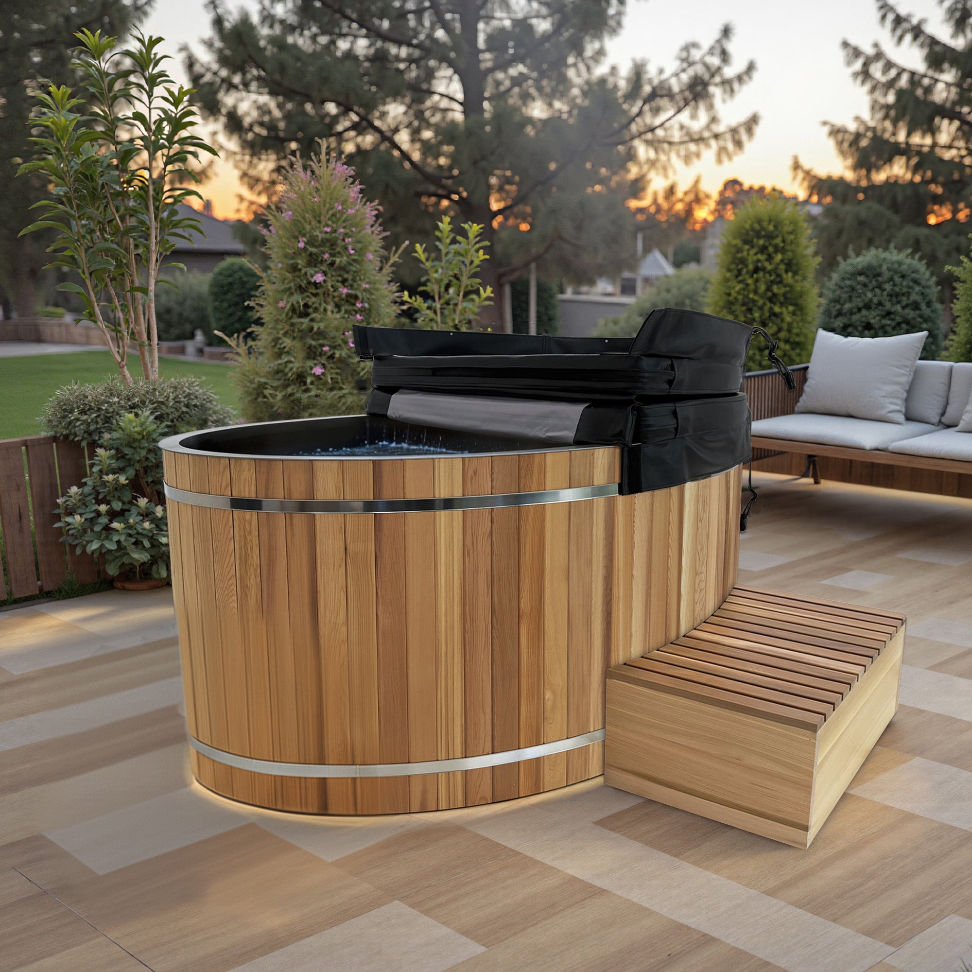 ANZZI 62 in. 2-Person Cedar Cold Plunge Ice Bath/Hot Tub with 24 in. Depth and 169 Gal. Capacity in Natural Finish